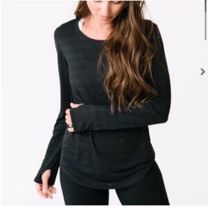 ZYIA Subtle Stripe Long Sleeve Black Tee logo on back size extra small